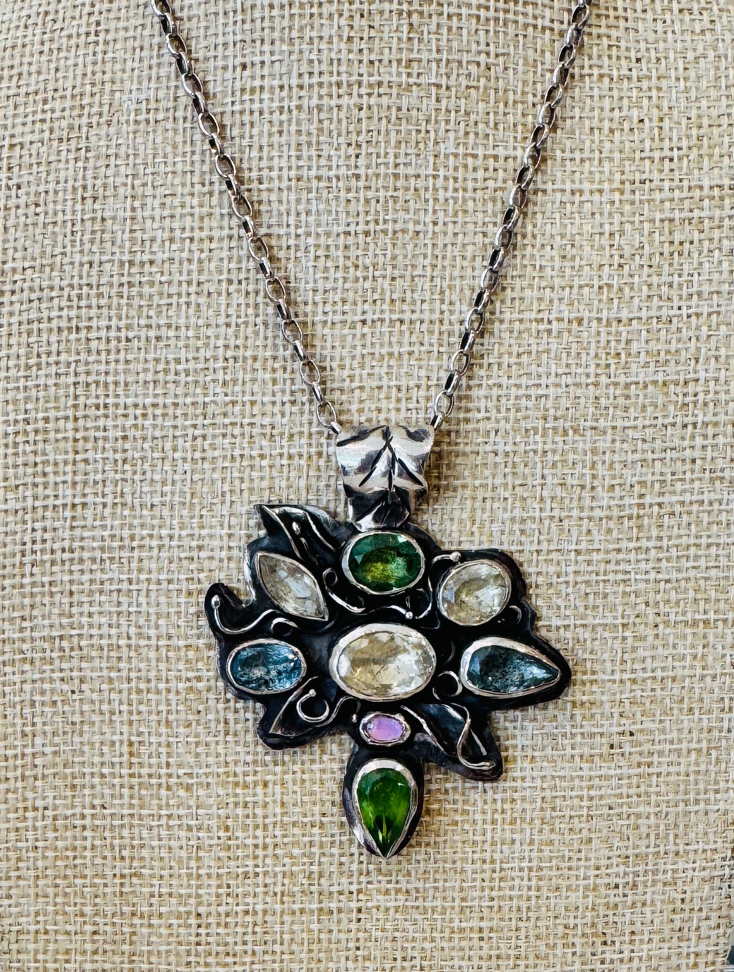 Scapolite, Perhnite and Aquamarine Necklace