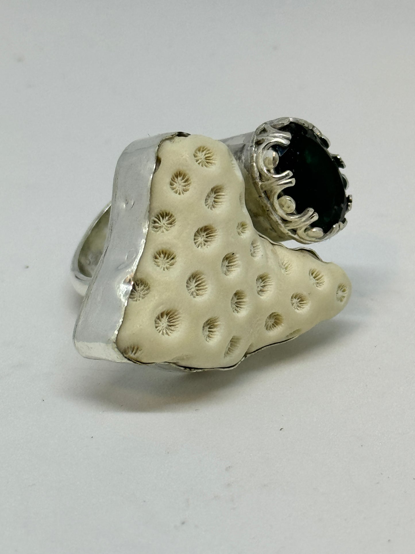 Beach Coral & Blue Fluorite Ring