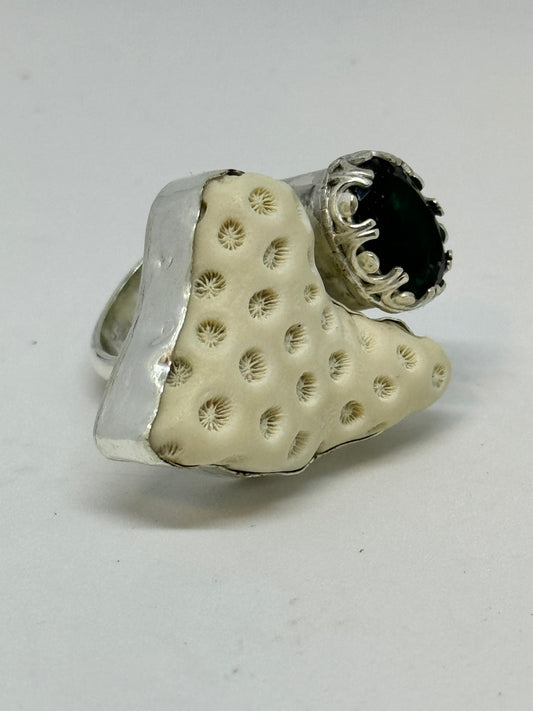 Beach Coral & Blue Fluorite Ring