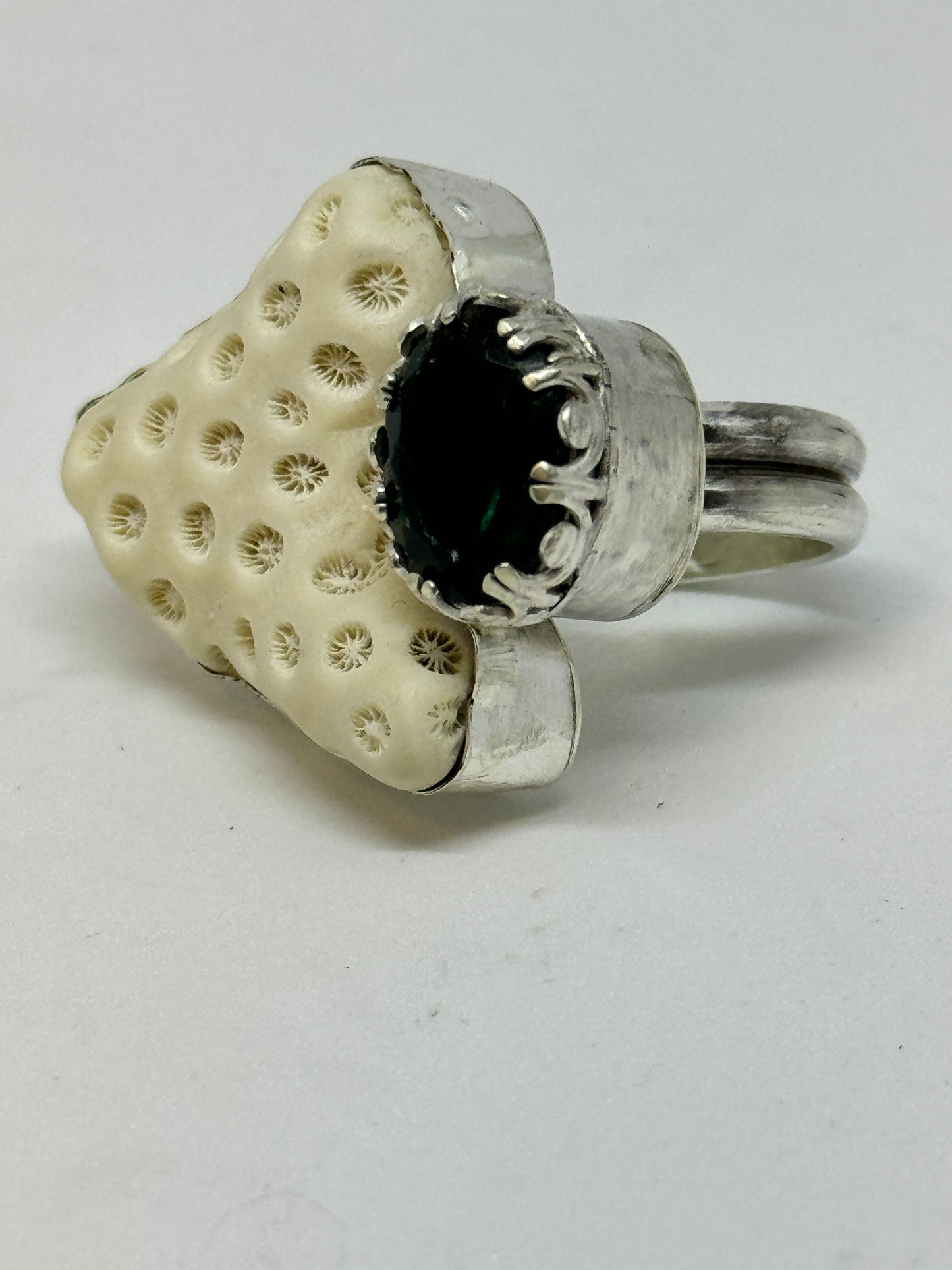 Beach Coral & Blue Fluorite Ring