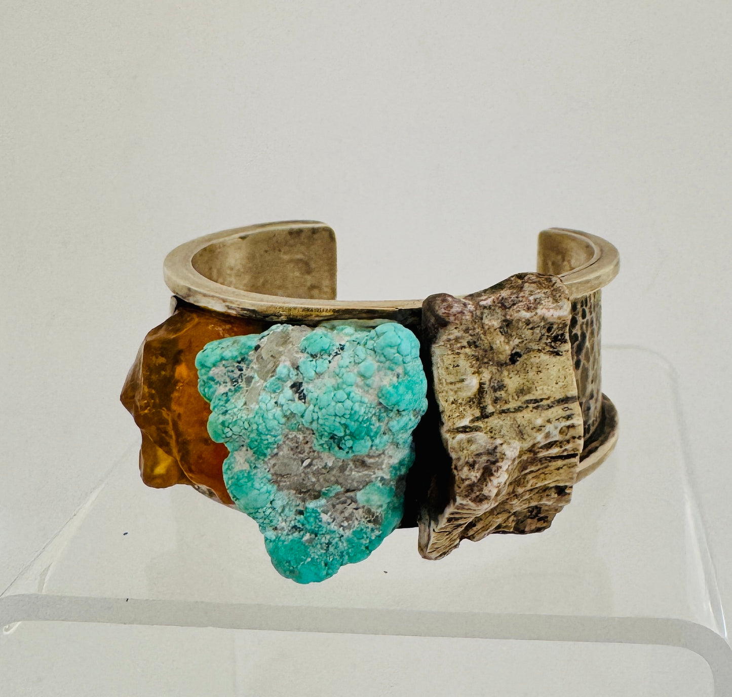 Petrified Wood, Turquoise and Mexican Opal Inlaid Bracelet