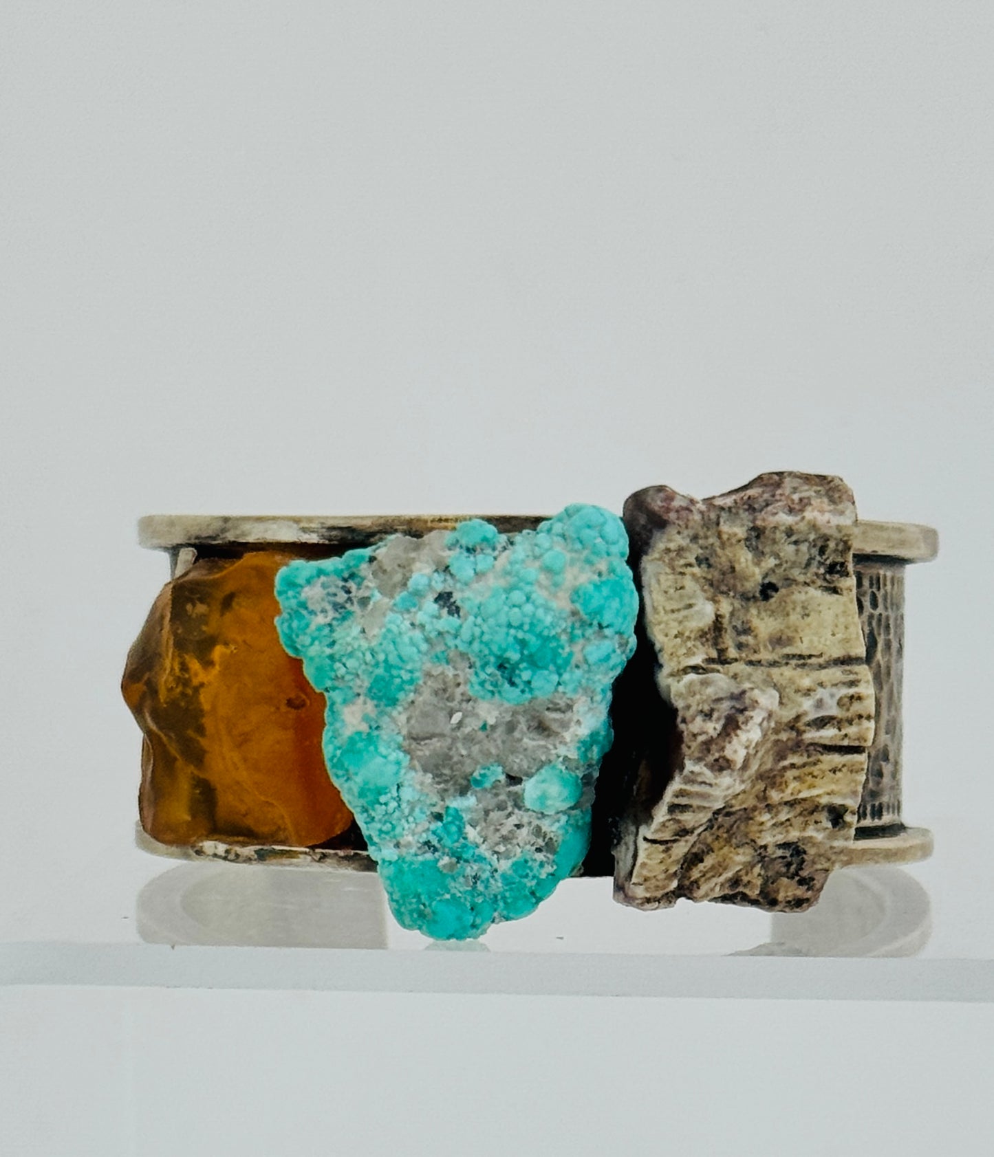 Petrified Wood, Turquoise and Mexican Opal Inlaid Bracelet