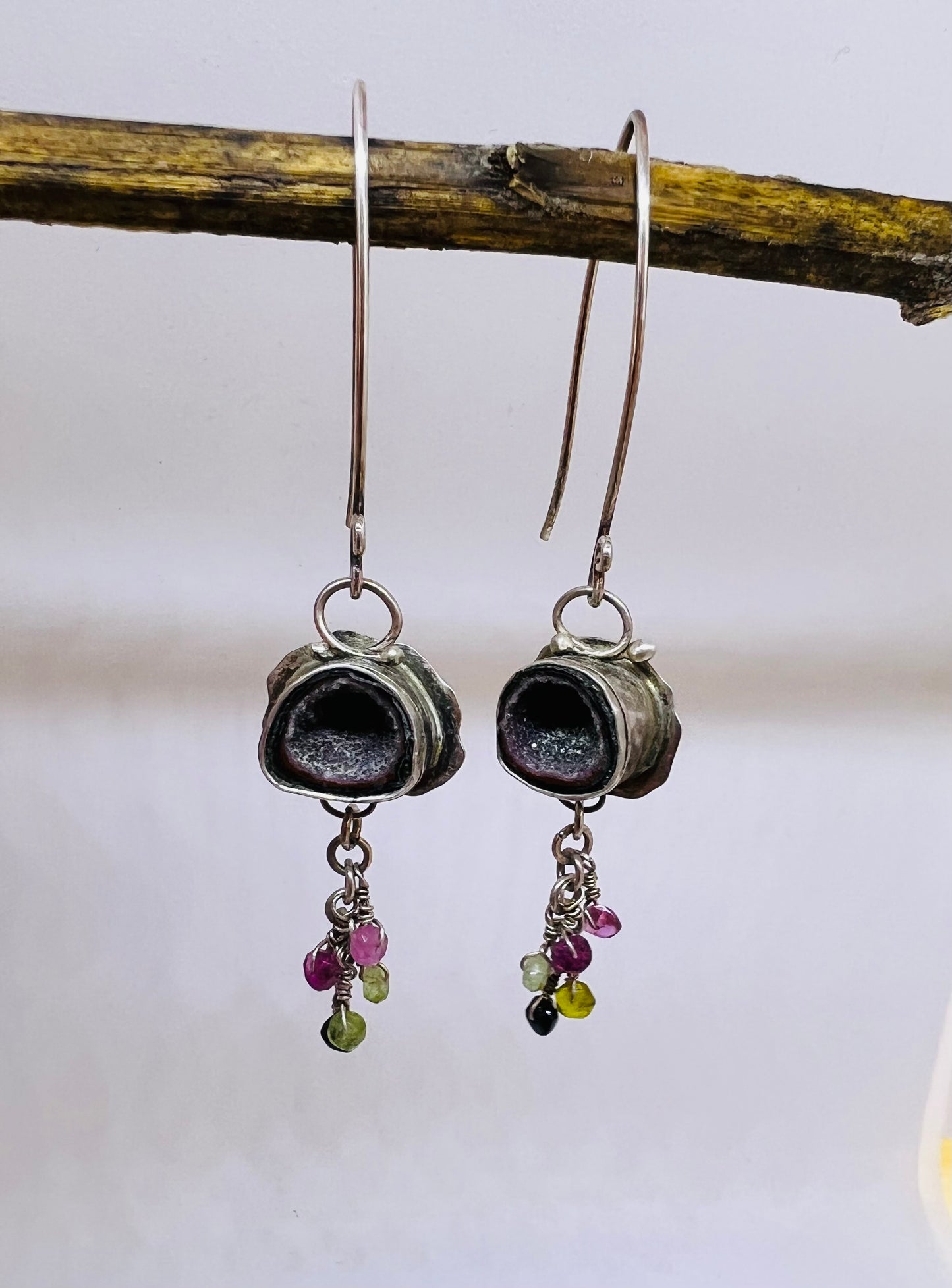 Geode and tourmaline bead earrings