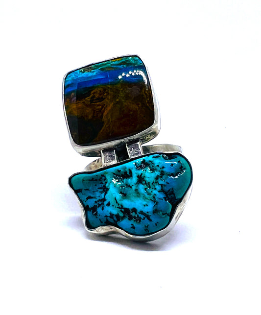 Natural Turquoise and Peruvian Opal Ring