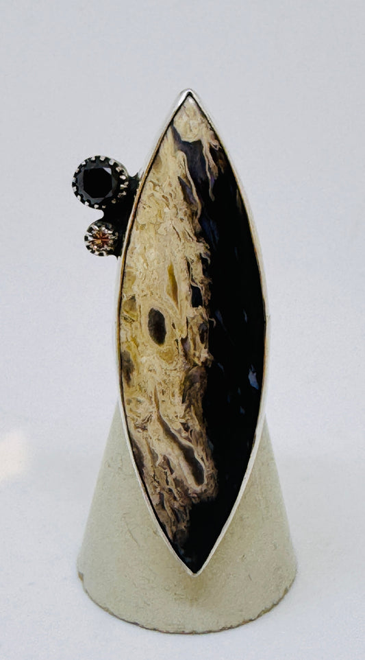 Petrified Palmroot, Black Diamond Ring